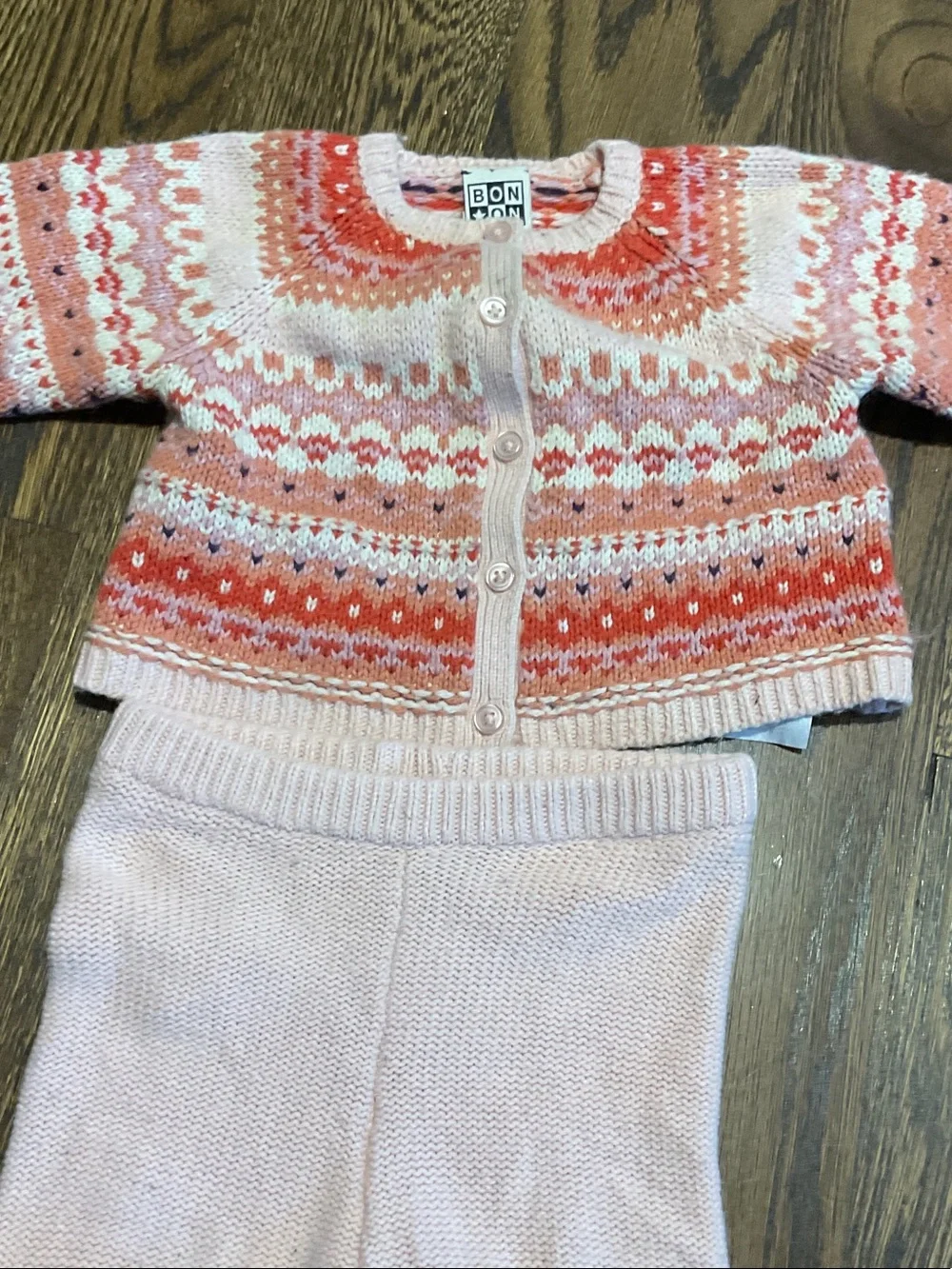 Bonton Pink & Coral Fair Isle Knit Pajama Set